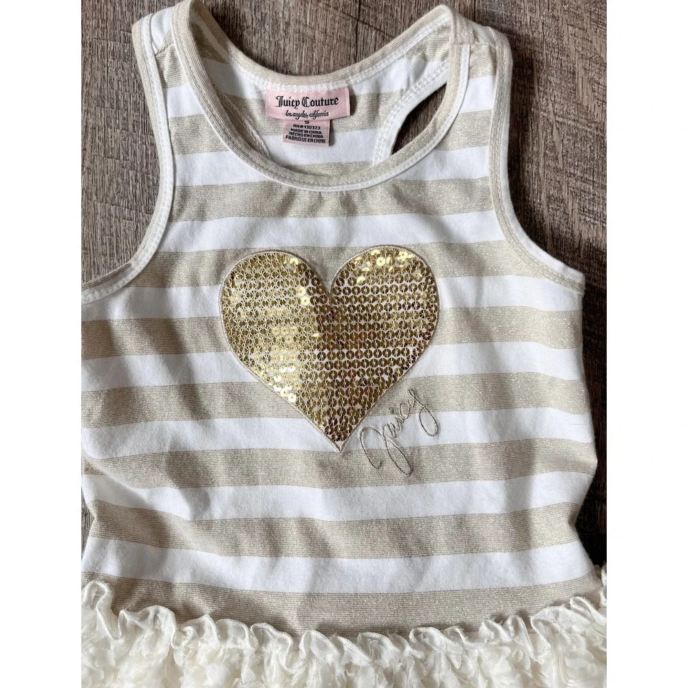 Juicy Couture girls cream and gold striped dress heart rosettes size 5 racerback